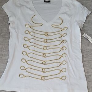 Allen B. By Allen Schwartz White Tee with Gold Detailing